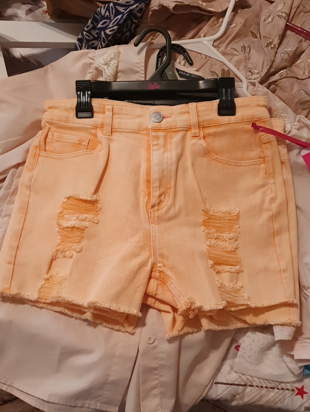 Justice Peach Distressed Denim Shorts
